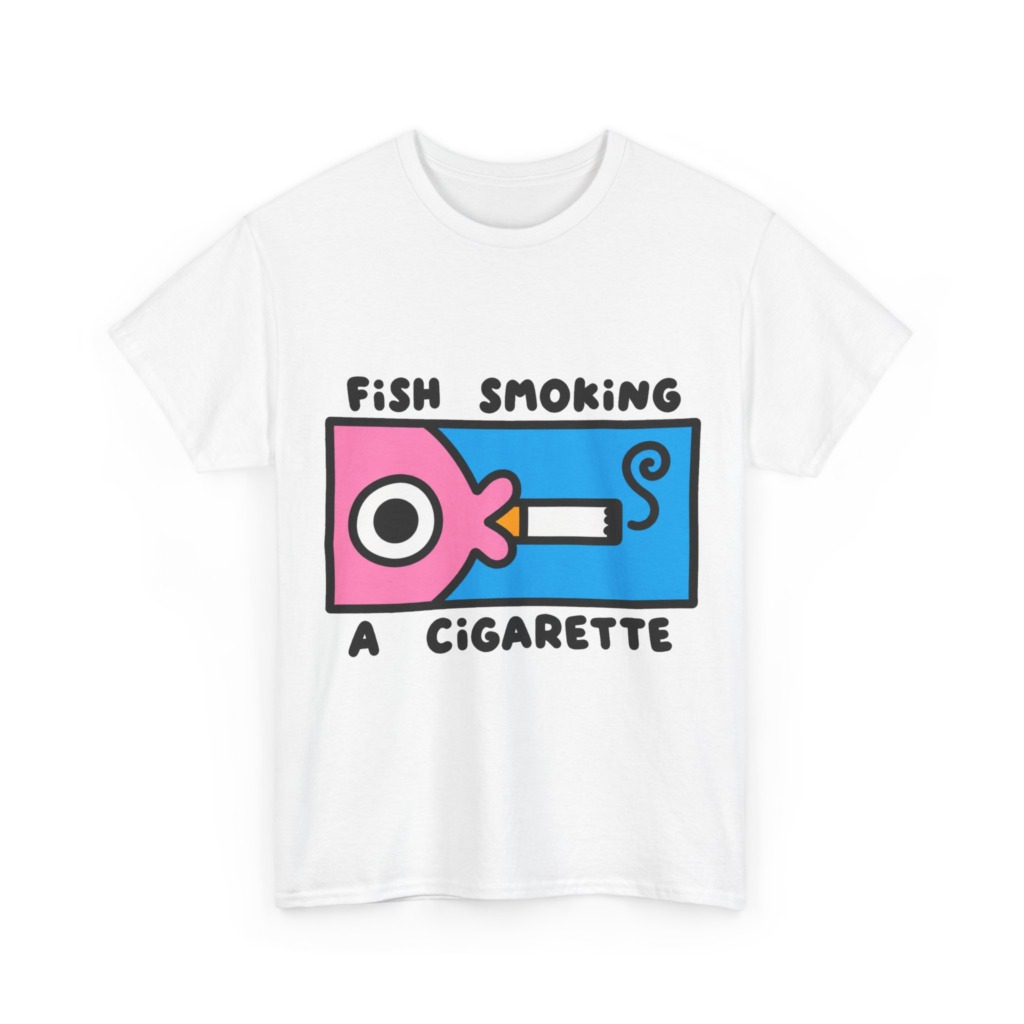 T-Shirt with Fish Smoking a Cigarette Graphic