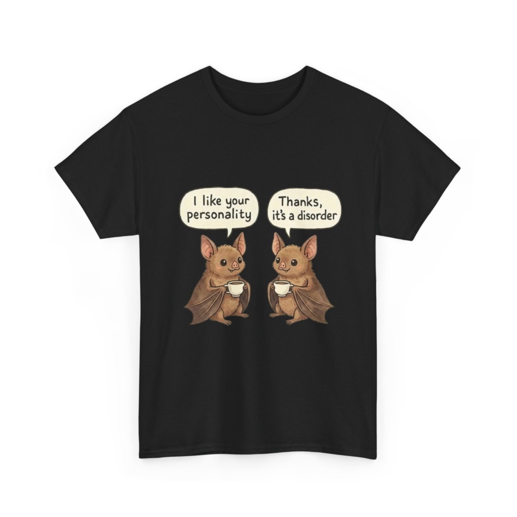 T-Shirt: Witty Bats with Coffee 'Personality Disorder'