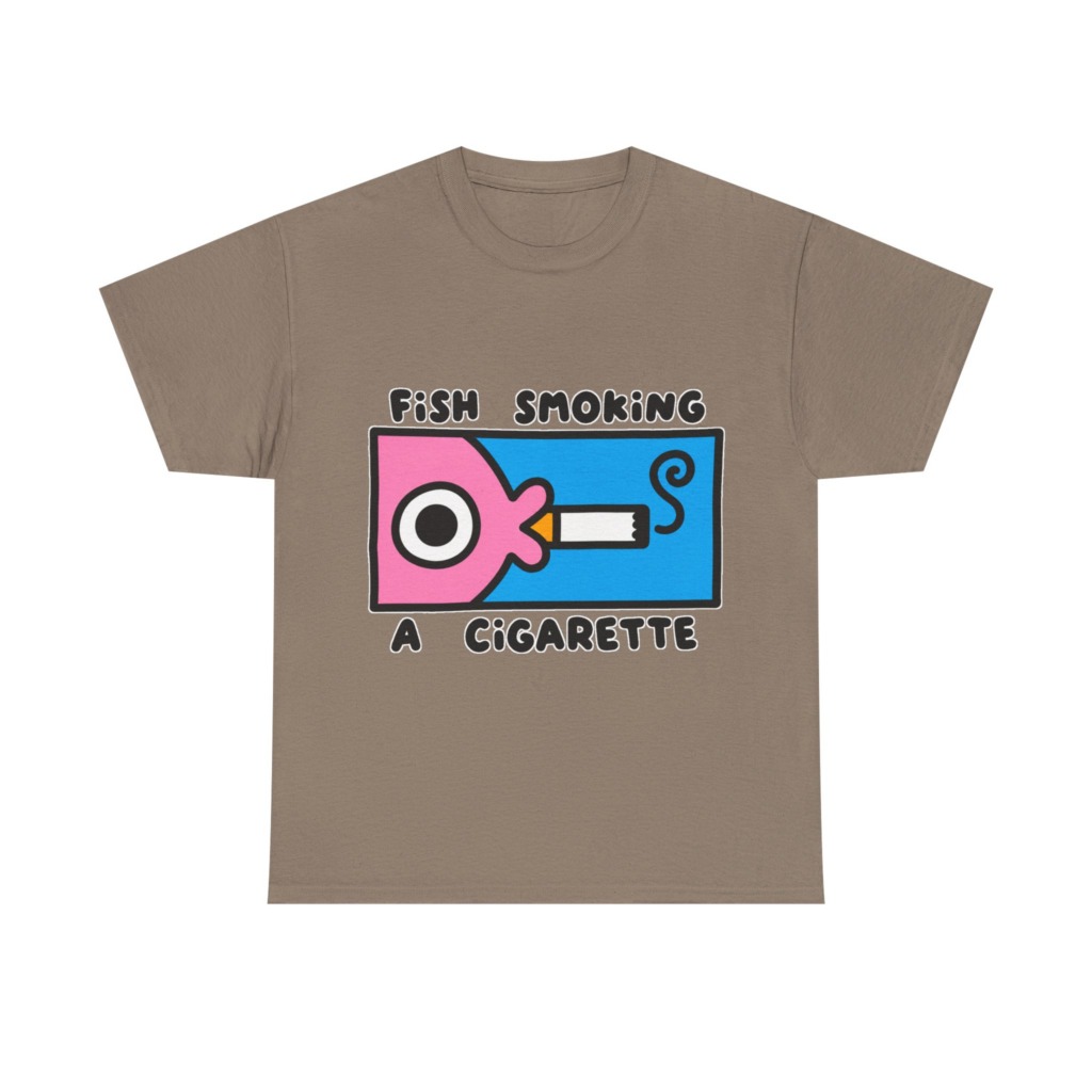 T-Shirt with Fish Smoking a Cigarette Graphic