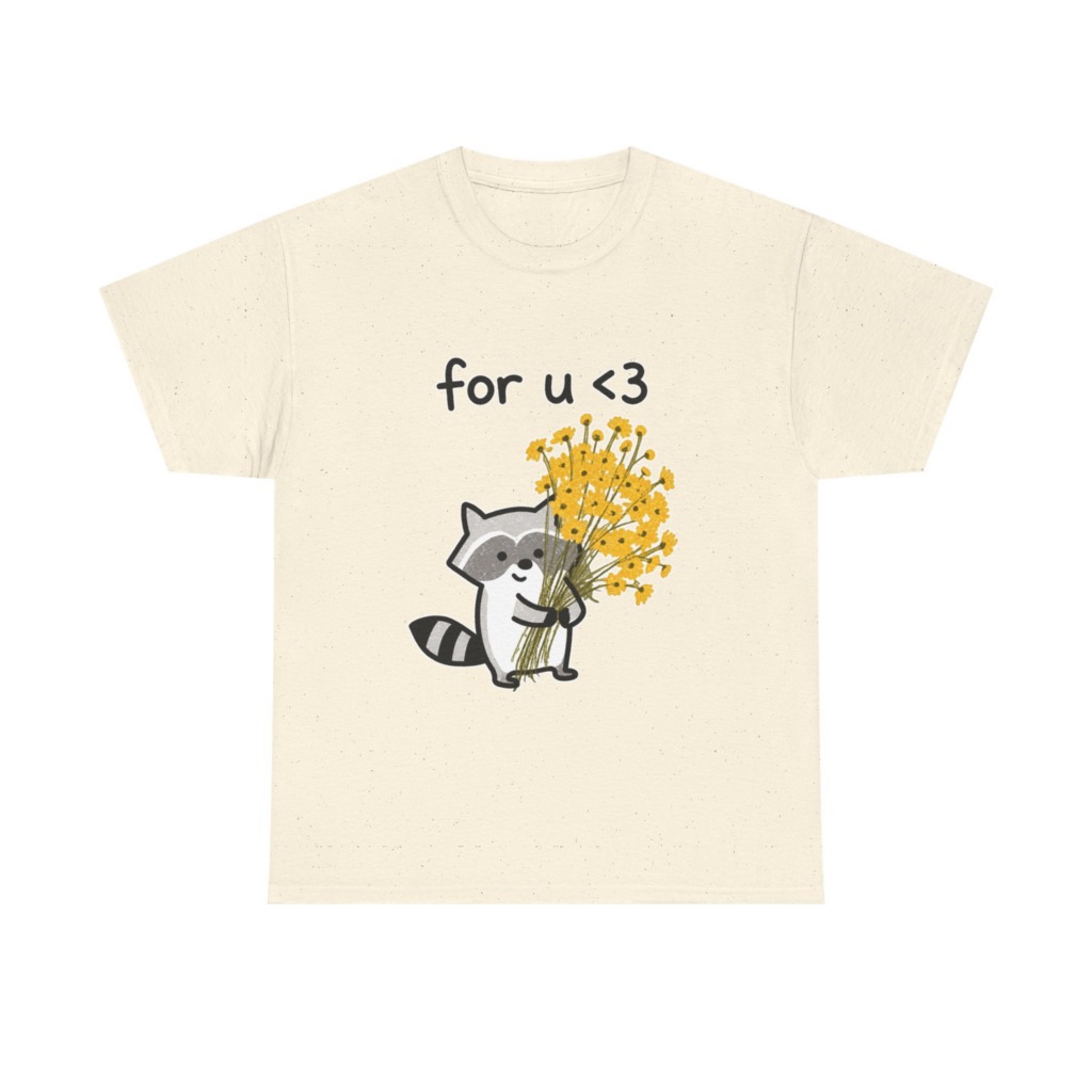 Raccoon with Daisy Bouquet 'for u <3' Graphic T-Shirt