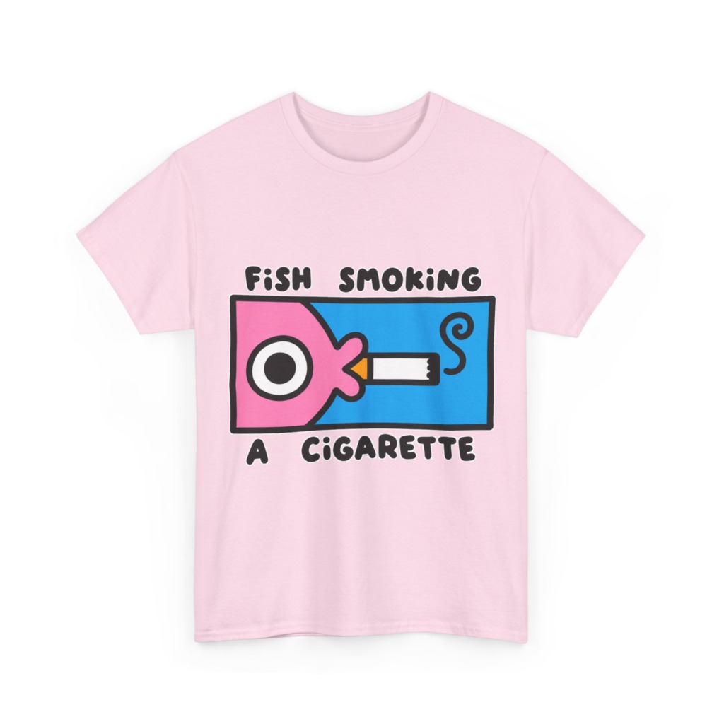 T-Shirt with Fish Smoking a Cigarette Graphic