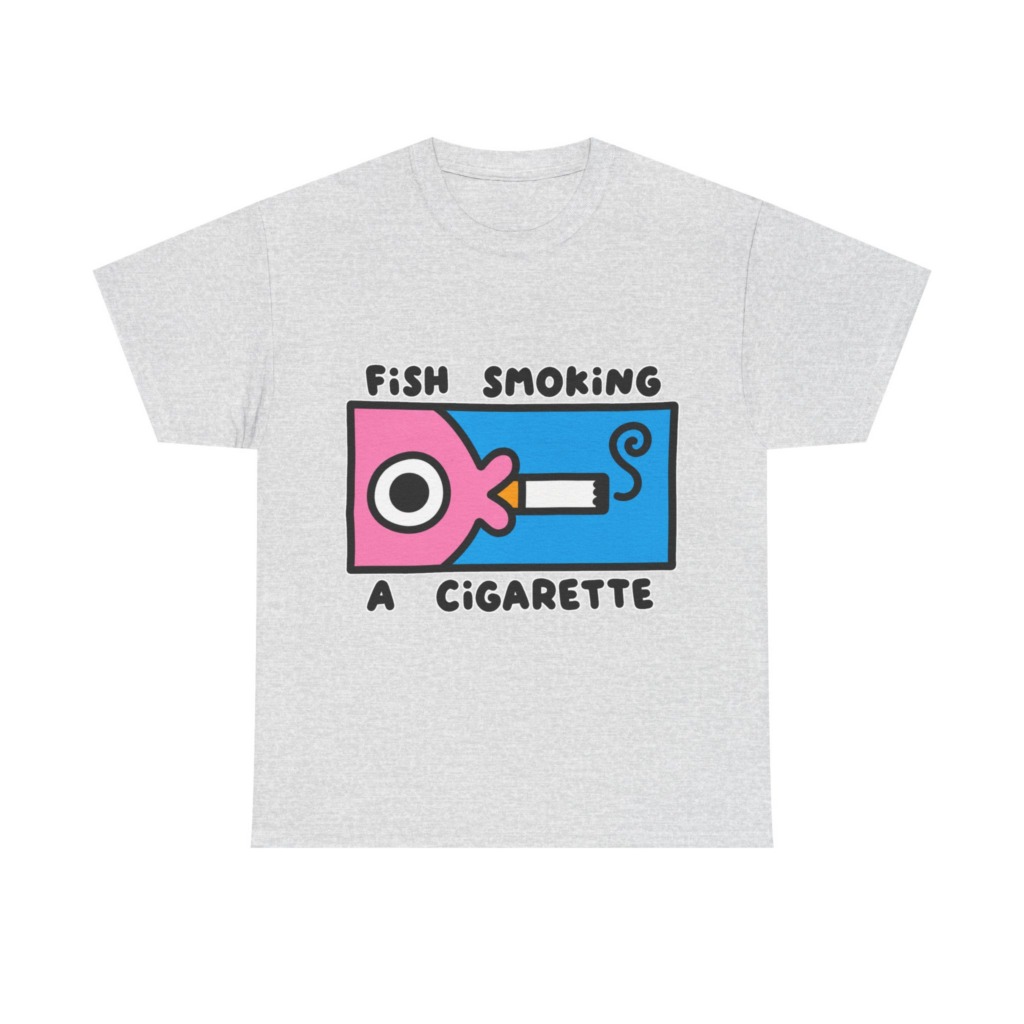 T-Shirt with Fish Smoking a Cigarette Graphic