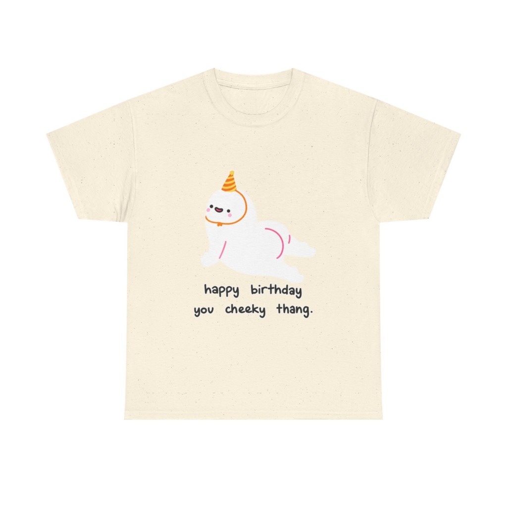 T-Shirt with Cheeky Birthday Seal Graphic Print