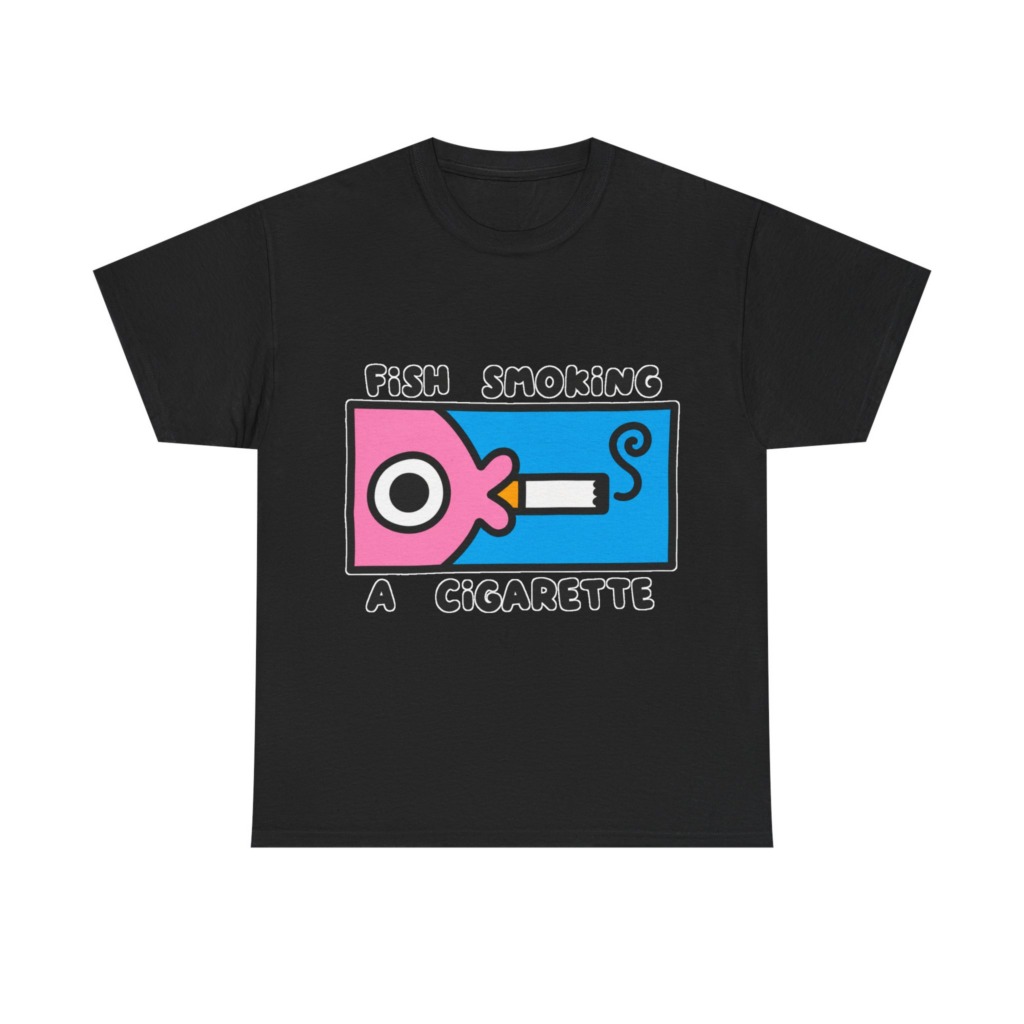 T-Shirt with Fish Smoking a Cigarette Graphic