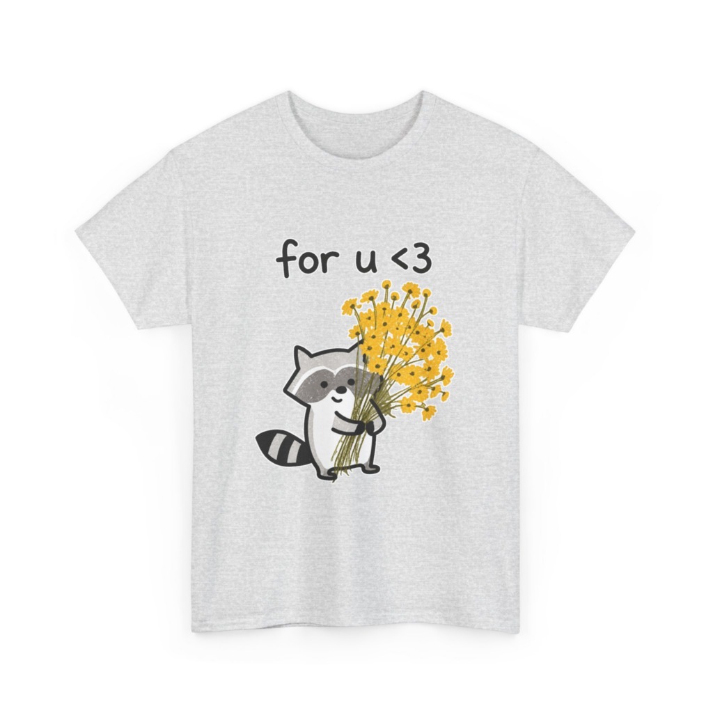 Raccoon with Daisy Bouquet 'for u <3' Graphic T-Shirt