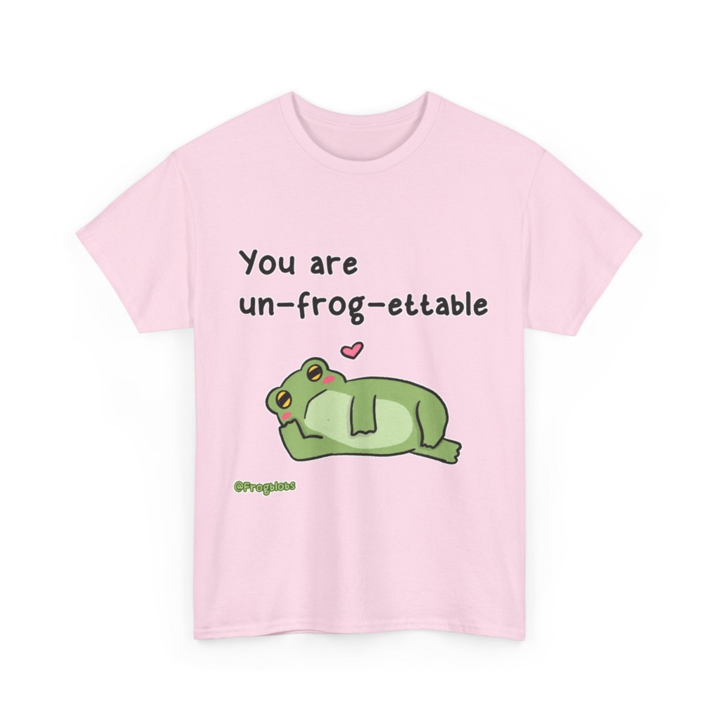 T-Shirt with 'Un-frog-ettable' Pun Frog Graphic