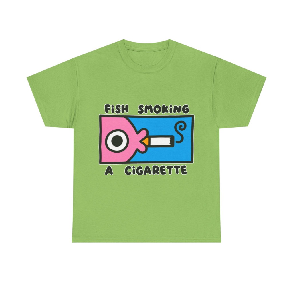 T-Shirt with Fish Smoking a Cigarette Graphic