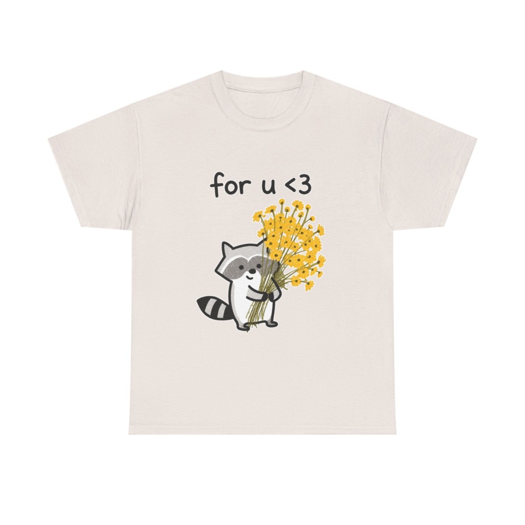 Raccoon with Daisy Bouquet 'for u <3' Graphic T-Shirt