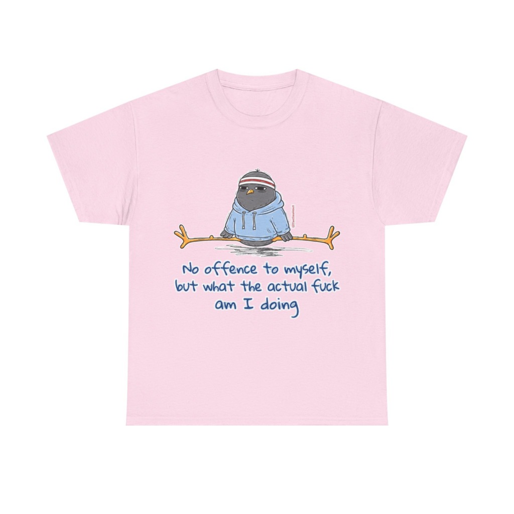 T-Shirt: 'What Am I Doing?' Pigeon Graphic Print