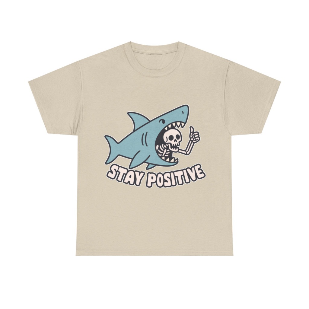 Shark Skeleton Thumbs Up 'Stay Positive' T-Shirt