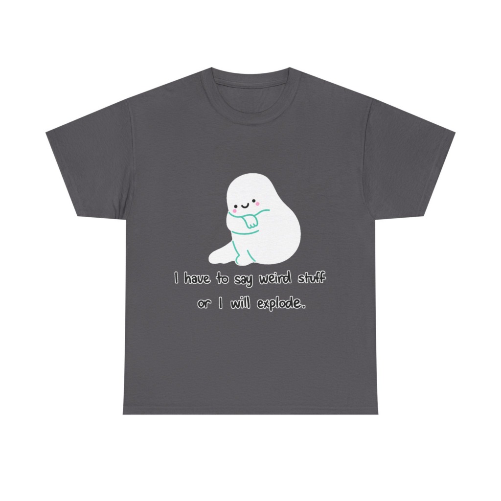 White T-Shirt with Cute Ghost "Weird Stuff" Print