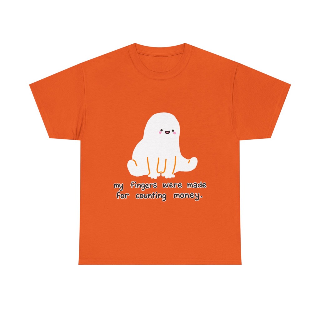 White T-Shirt with 'Counting Money Ghost' Graphic