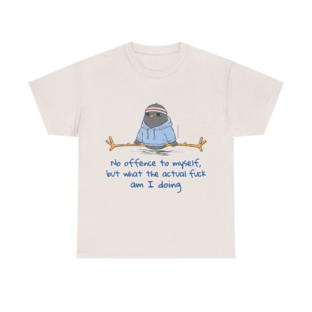 T-Shirt: 'What Am I Doing?' Pigeon Graphic Print