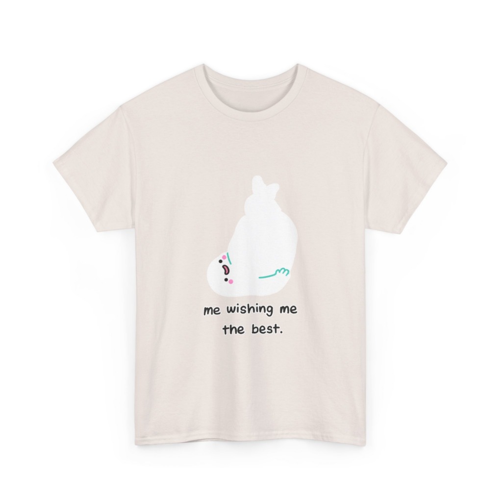 White T-Shirt: 'Wishing Me The Best' Cartoon Ghost Print