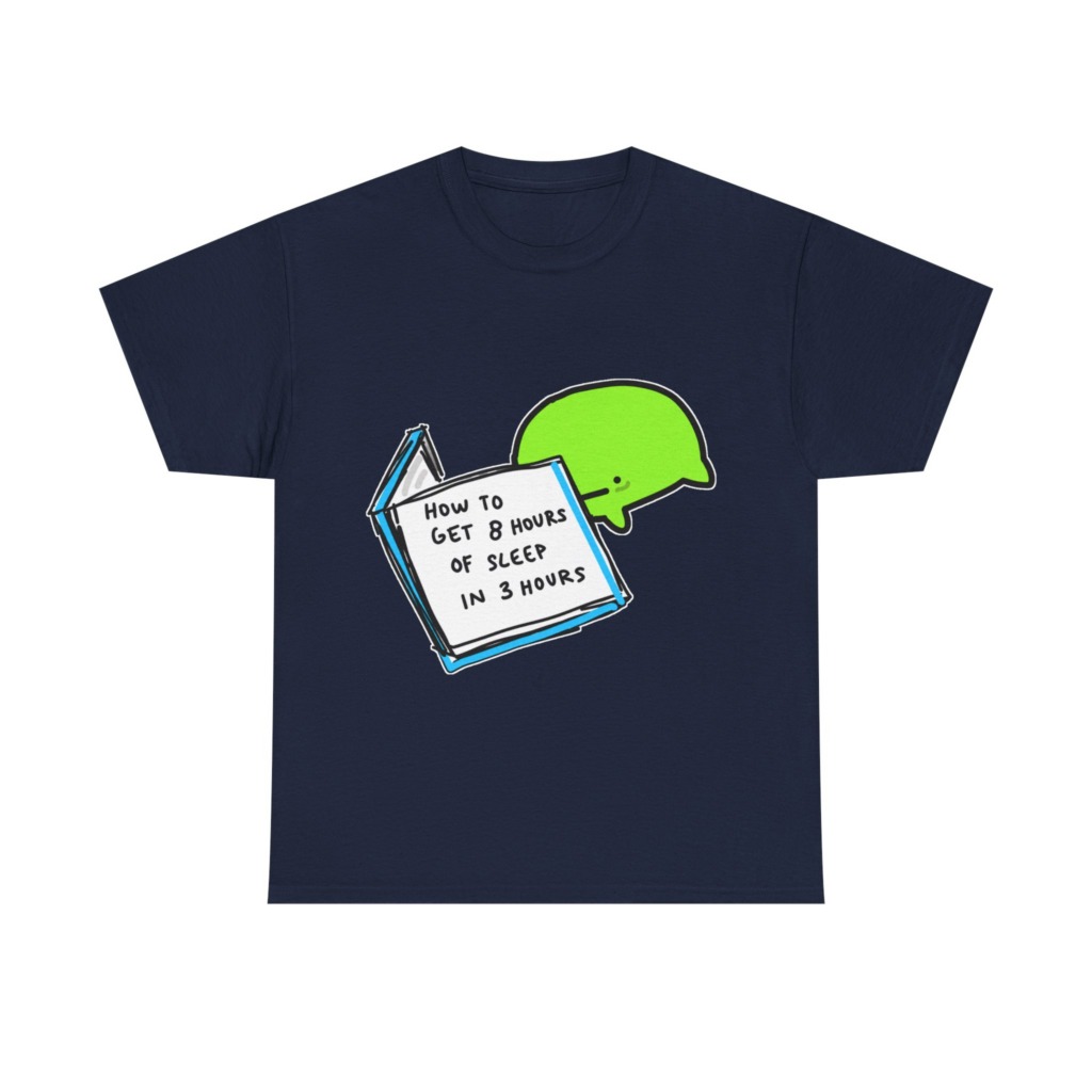 T-Shirt: Sleep Hack Book & Green Character Graphic