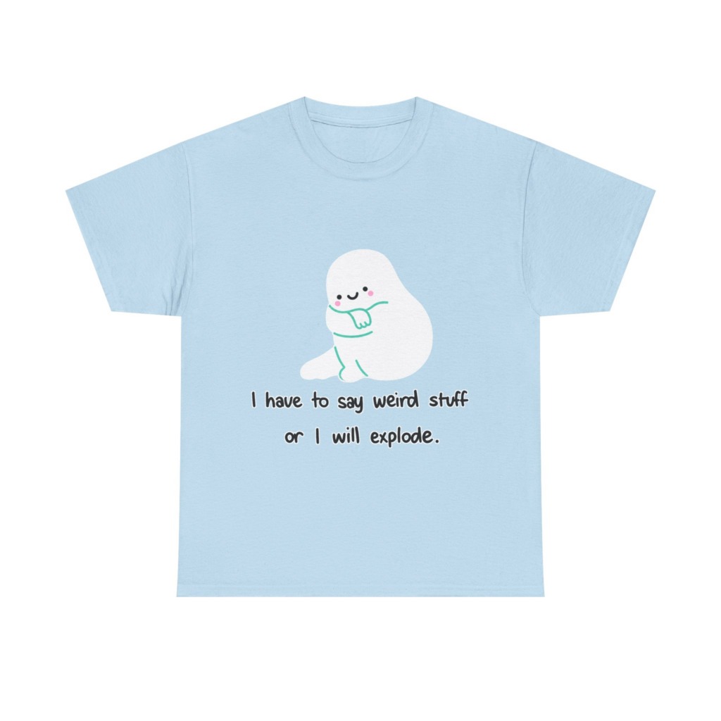 White T-Shirt with Cute Ghost "Weird Stuff" Print