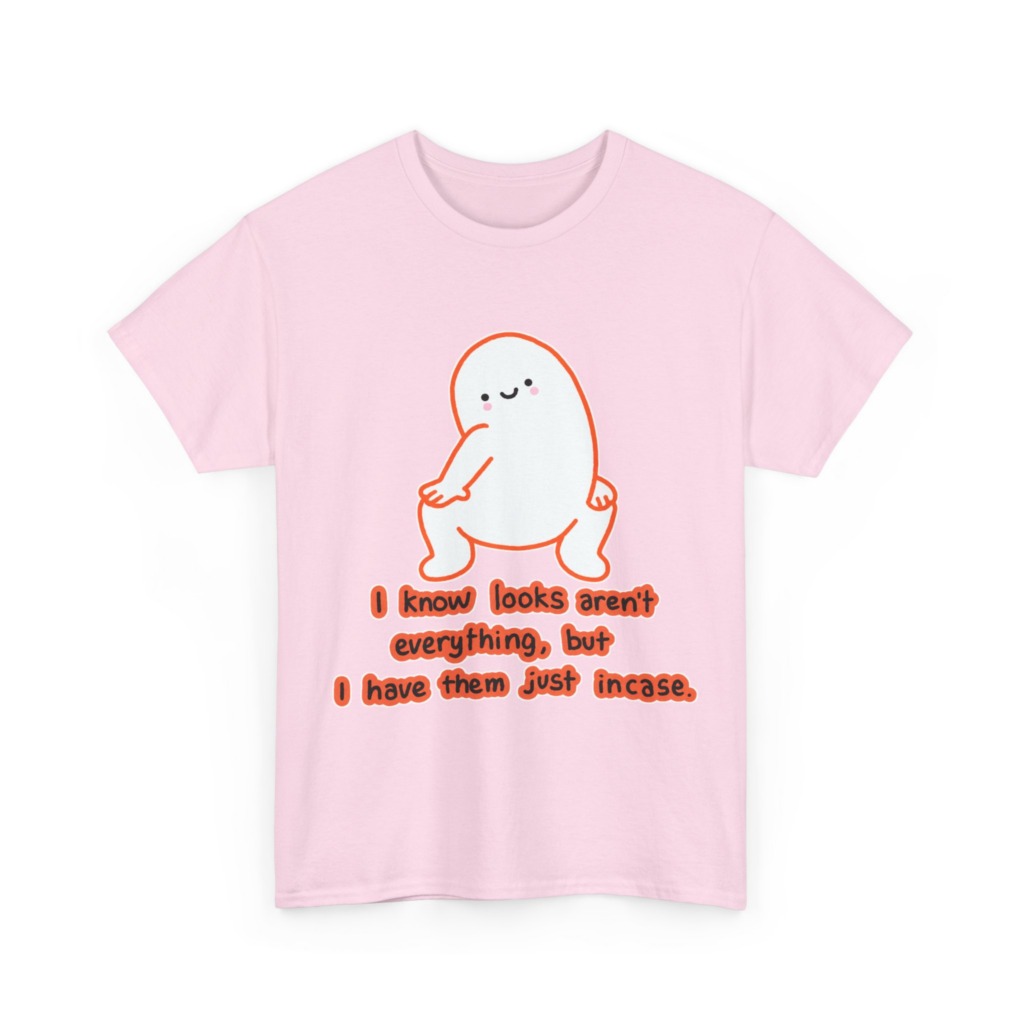 White T-Shirt: Squatting Blob 'Looks Aren't Everything'