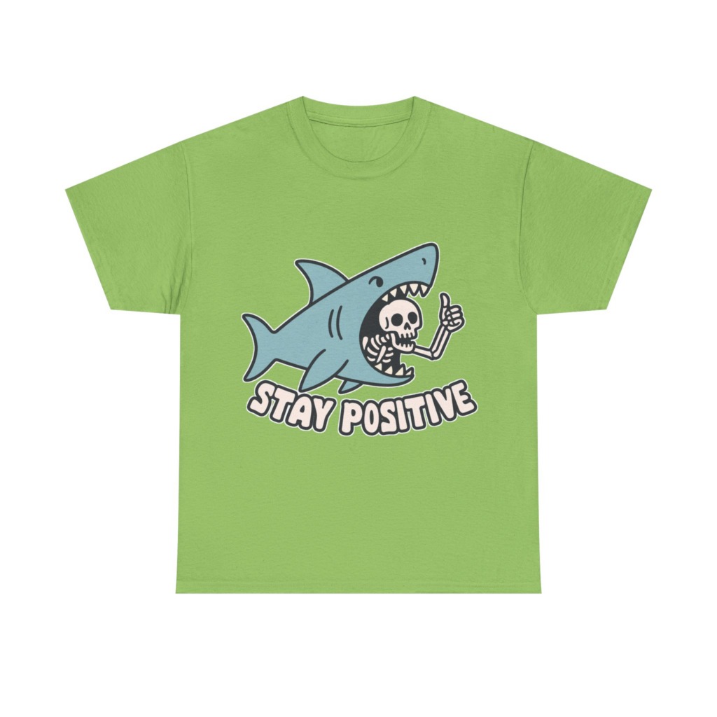 Shark Skeleton Thumbs Up 'Stay Positive' T-Shirt