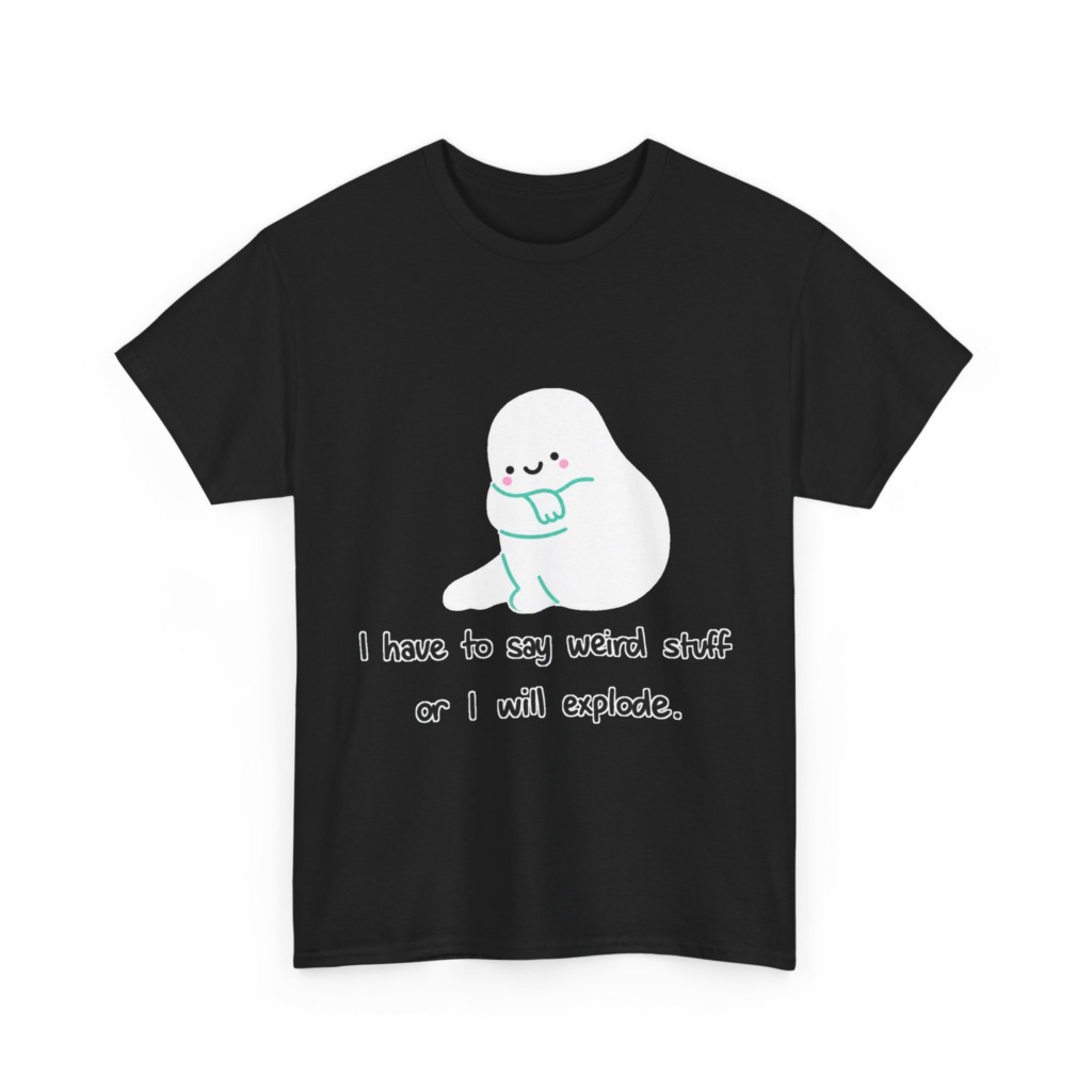 White T-Shirt with Cute Ghost "Weird Stuff" Print