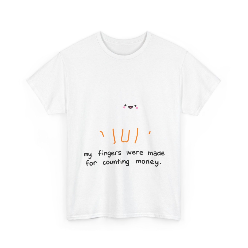 White T-Shirt with 'Counting Money Ghost' Graphic