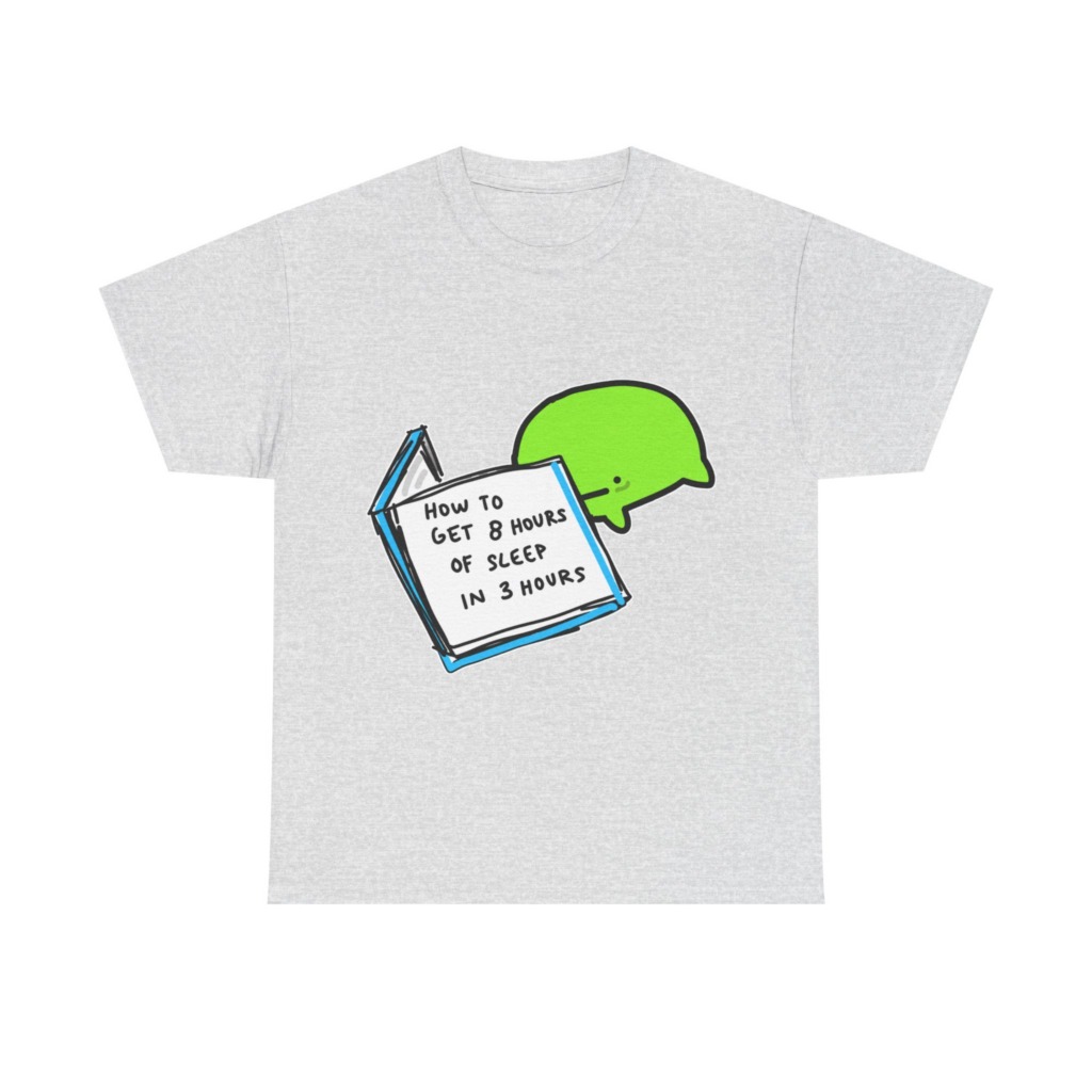 T-Shirt: Sleep Hack Book & Green Character Graphic