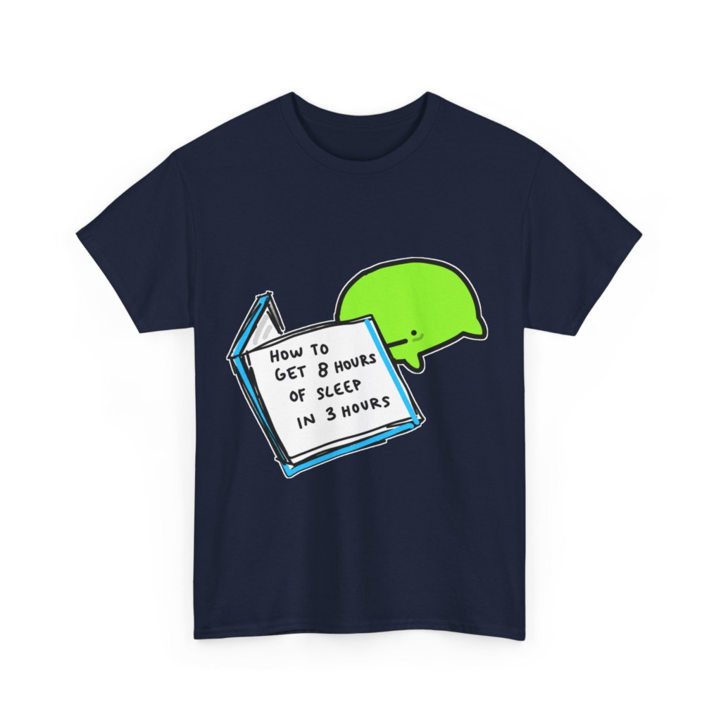 T-Shirt: Sleep Hack Book & Green Character Graphic