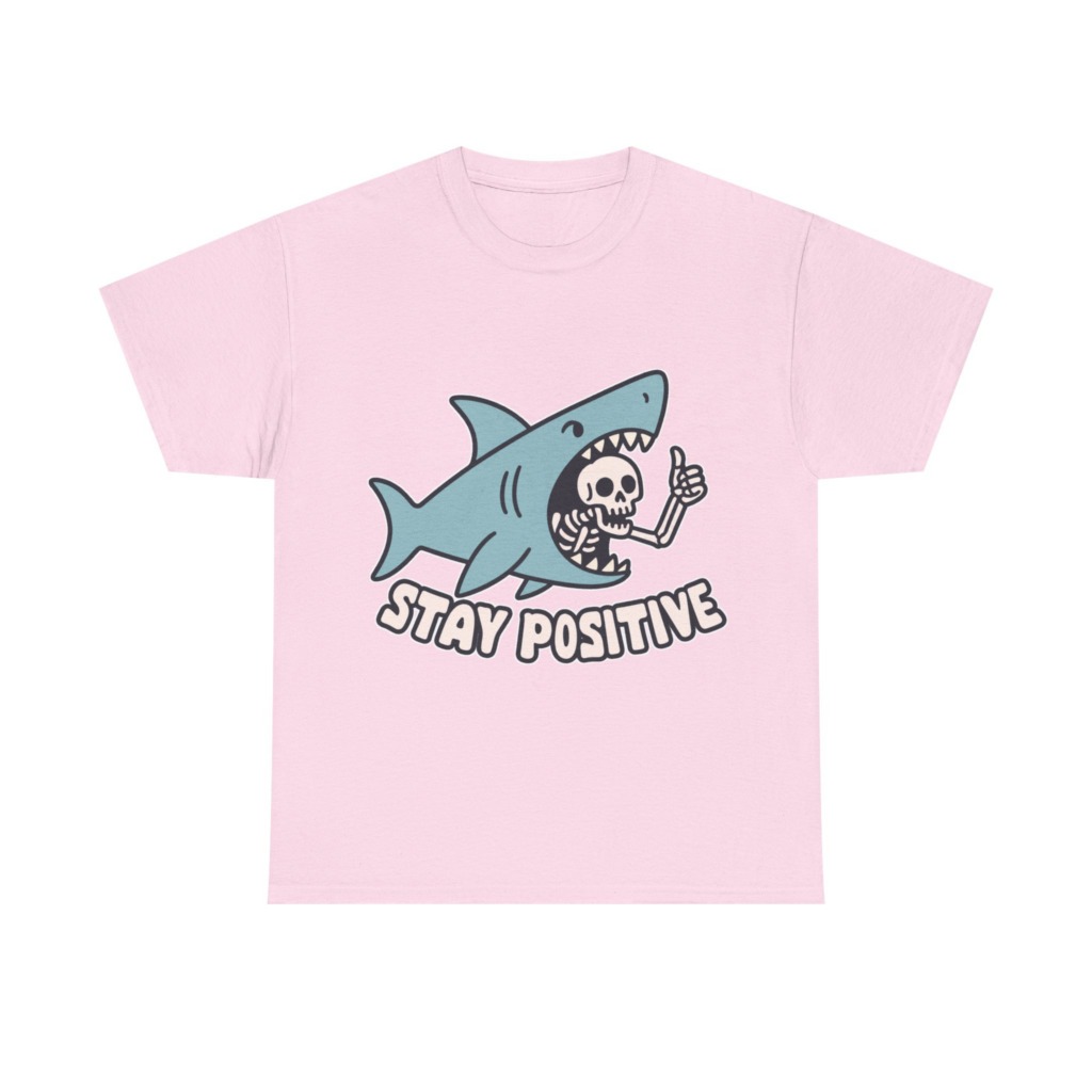 Shark Skeleton Thumbs Up 'Stay Positive' T-Shirt