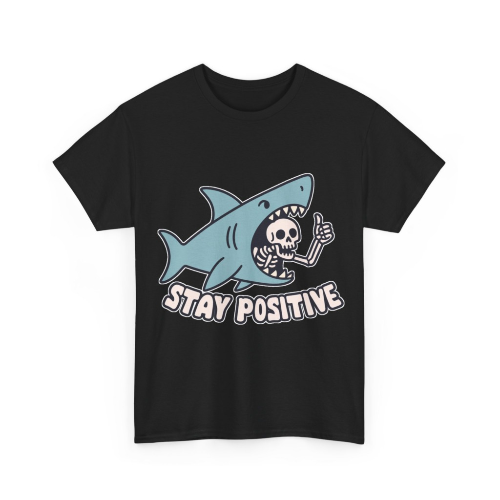 Shark Skeleton Thumbs Up 'Stay Positive' T-Shirt