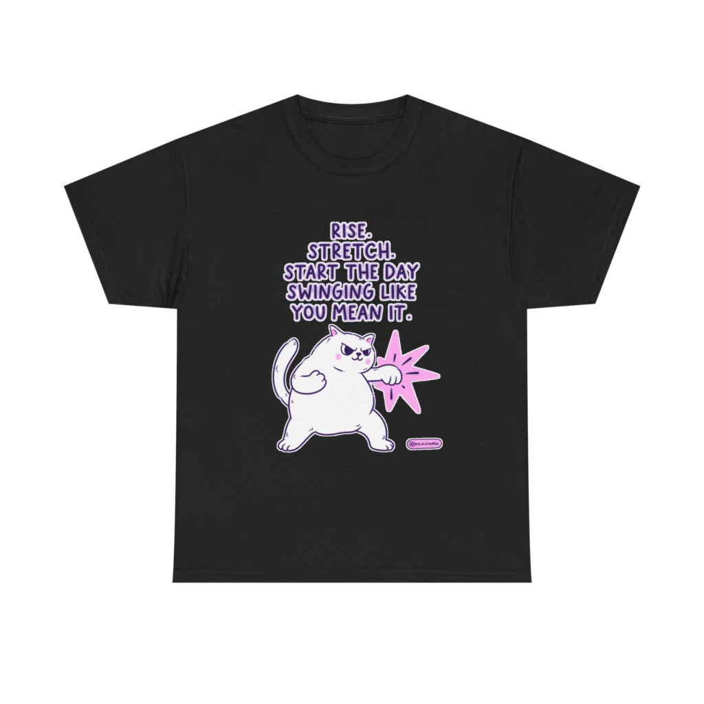 T-Shirt: 'Rise. Stretch.' Cat Punch Graphic