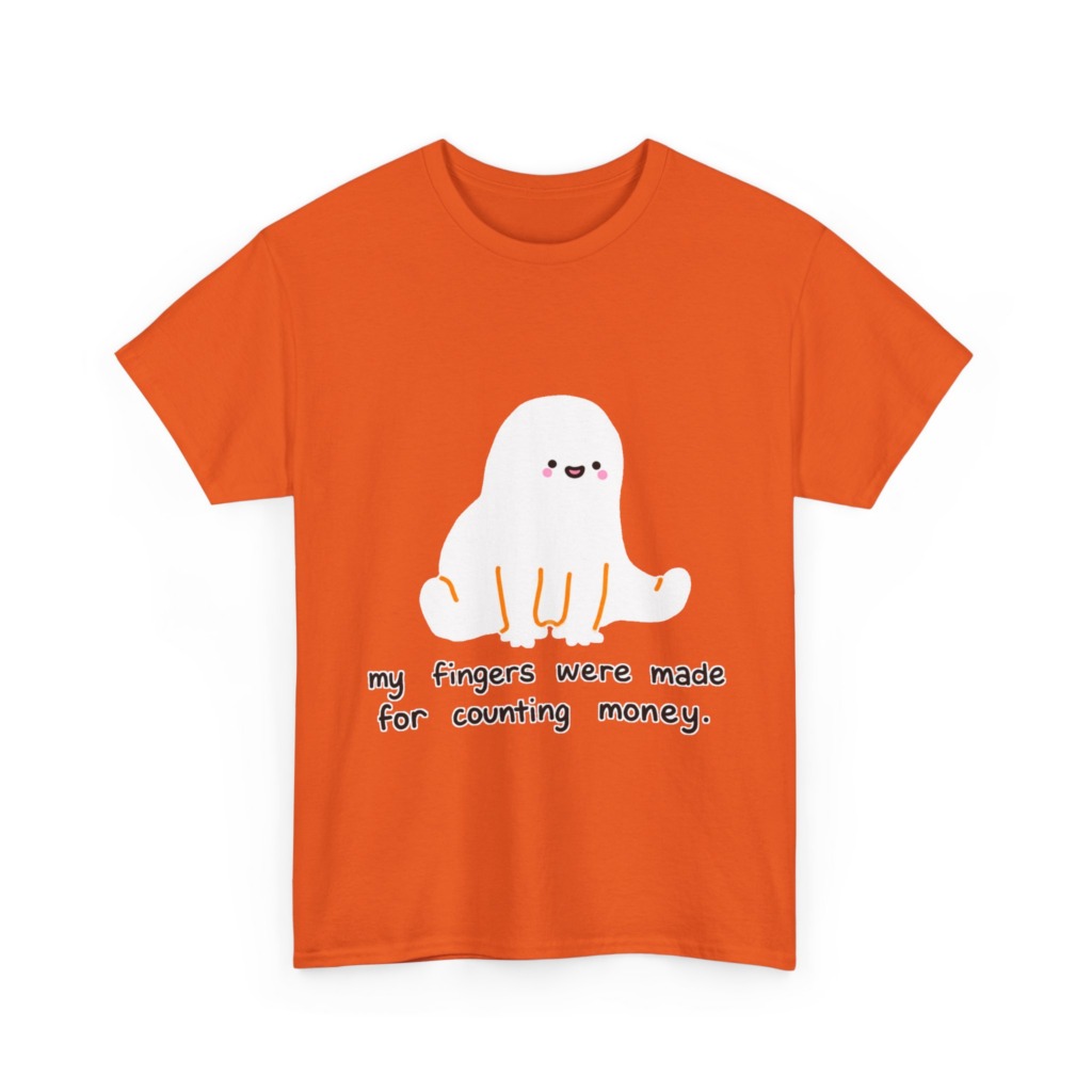 White T-Shirt with 'Counting Money Ghost' Graphic