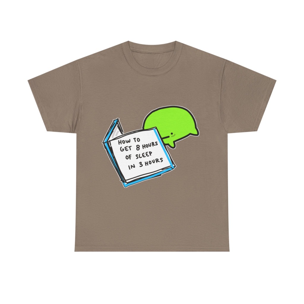 T-Shirt: Sleep Hack Book & Green Character Graphic