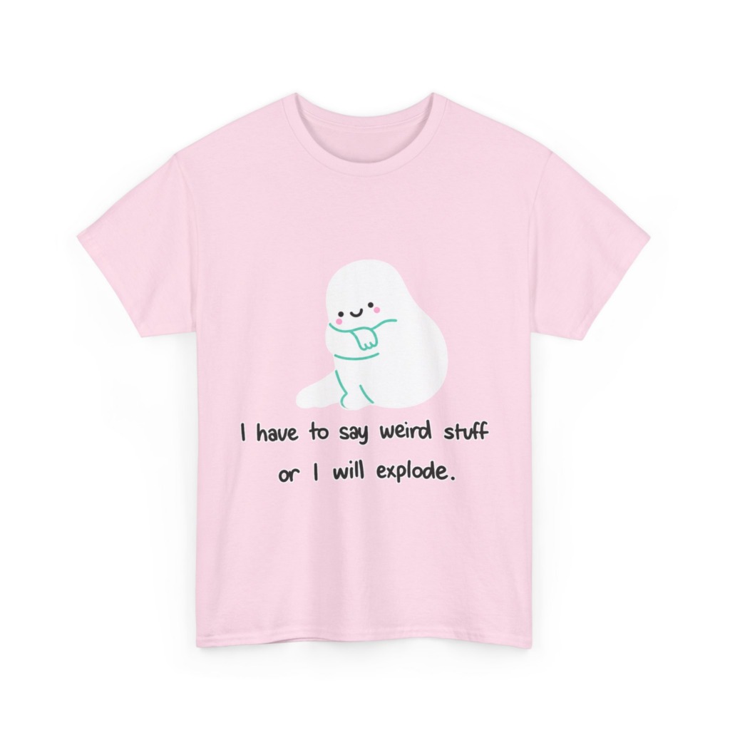 White T-Shirt with Cute Ghost "Weird Stuff" Print