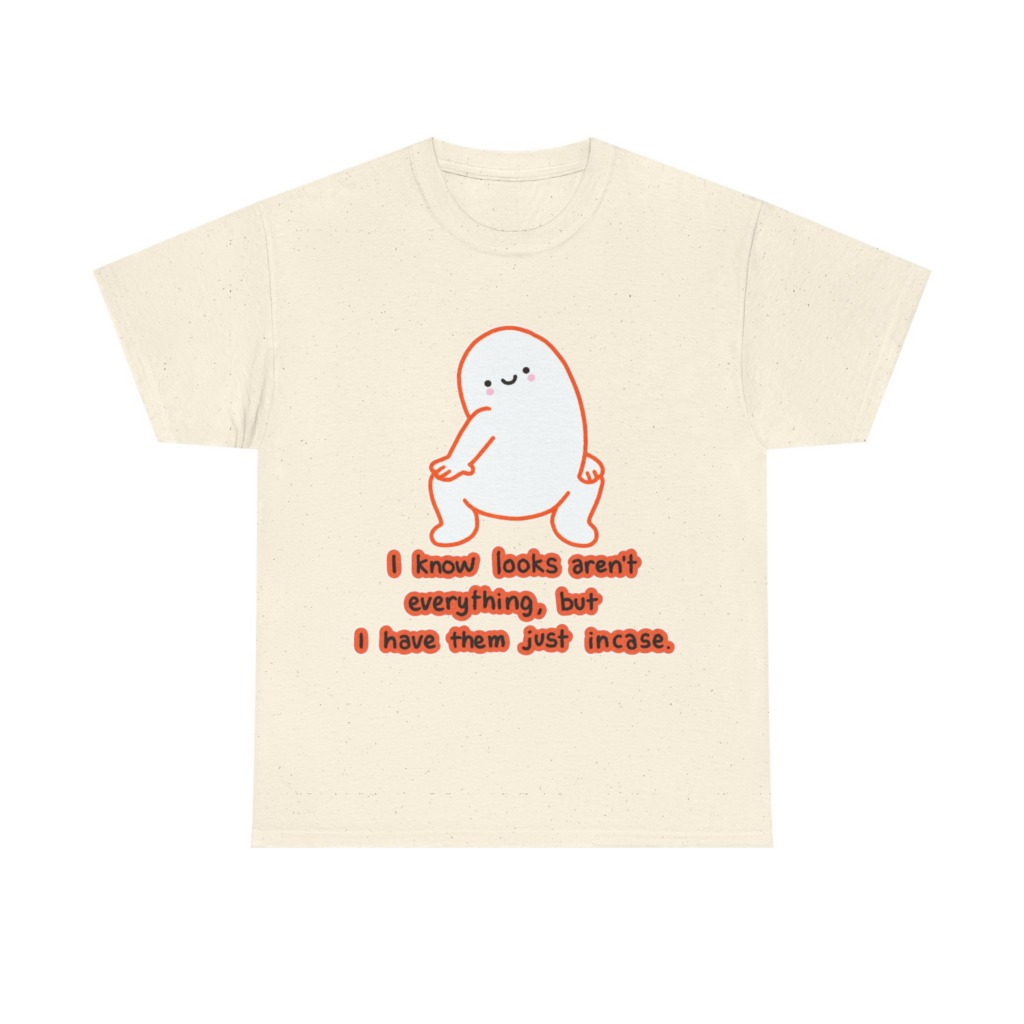 White T-Shirt: Squatting Blob 'Looks Aren't Everything'