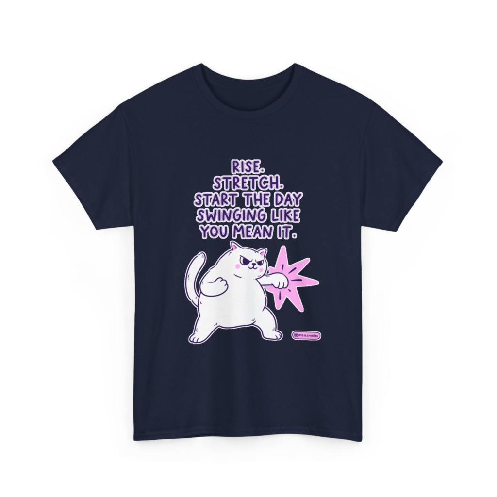 T-Shirt: 'Rise. Stretch.' Cat Punch Graphic