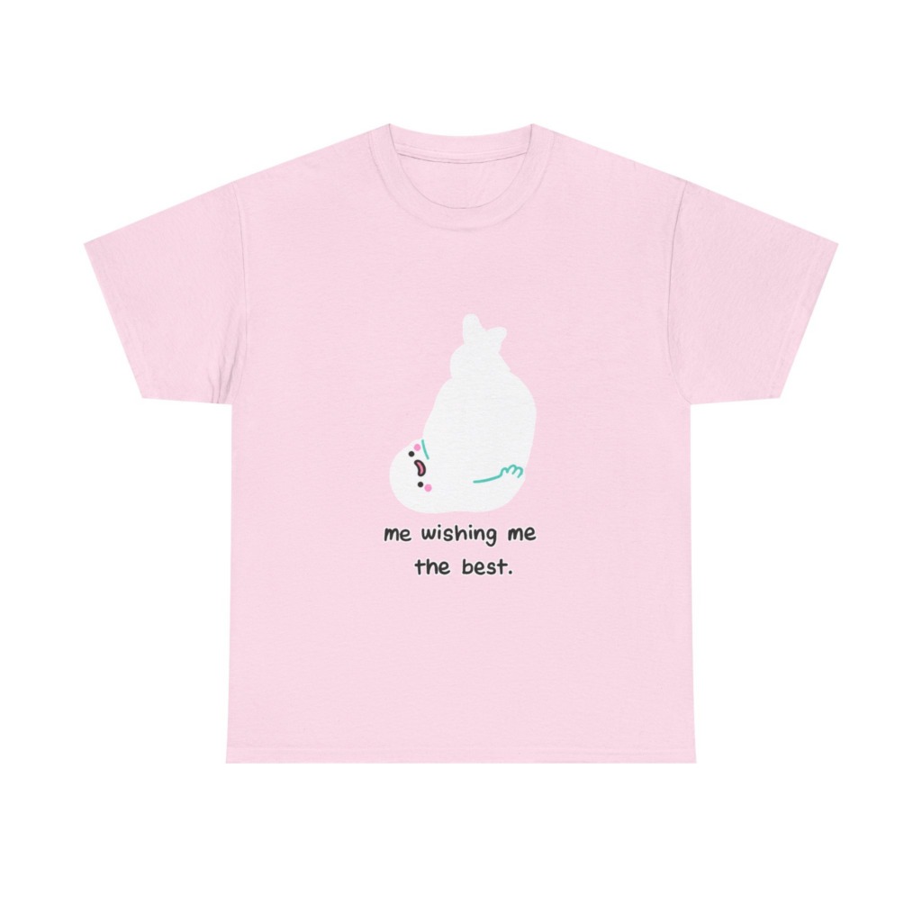 White T-Shirt: 'Wishing Me The Best' Cartoon Ghost Print