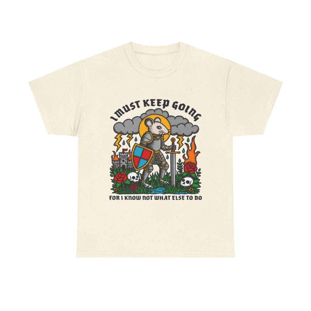 Graphic T-Shirt: Knight Mouse 'I Must Keep Going' Print