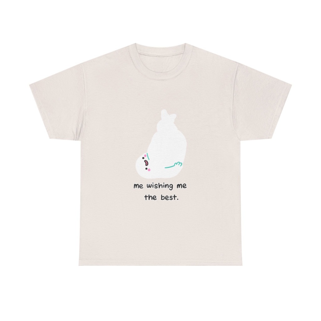 White T-Shirt: 'Wishing Me The Best' Cartoon Ghost Print