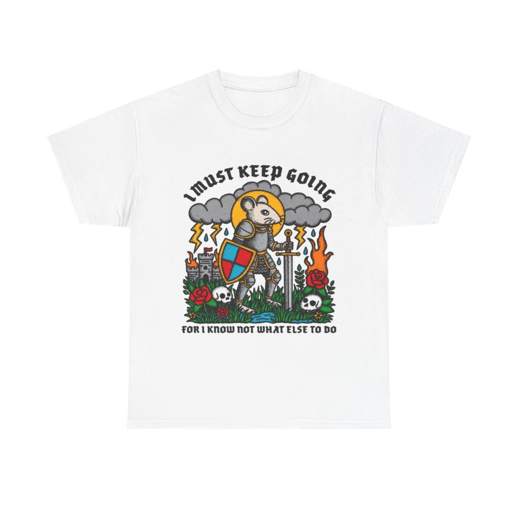 Graphic T-Shirt: Knight Mouse 'I Must Keep Going' Print