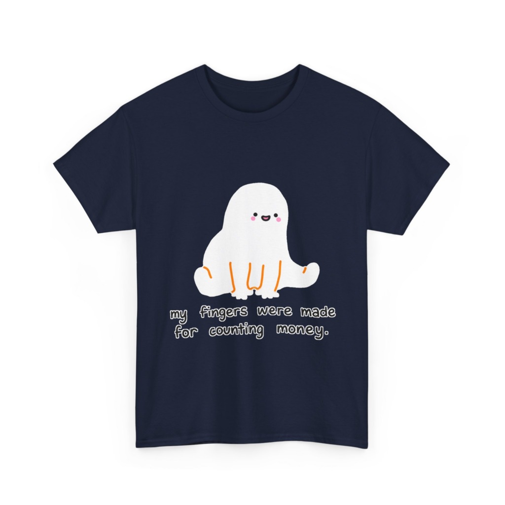 White T-Shirt with 'Counting Money Ghost' Graphic