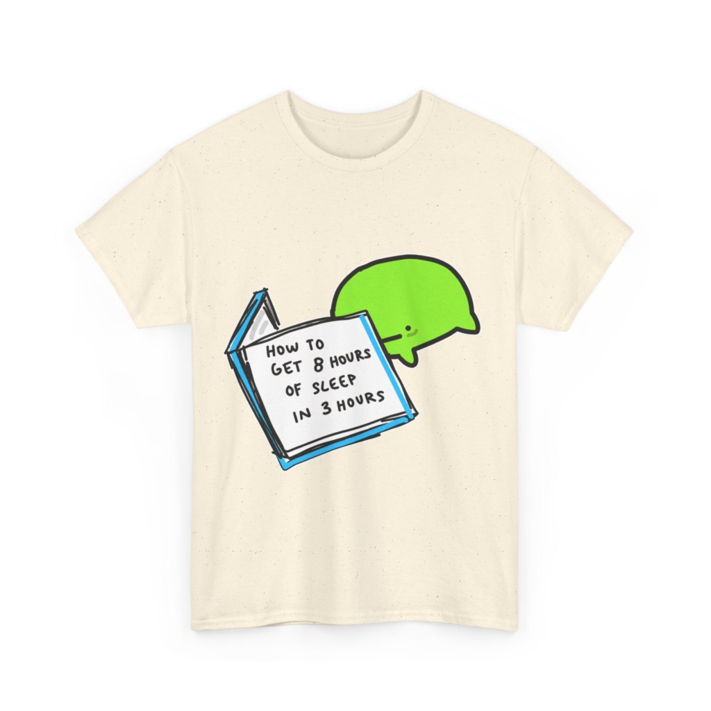 T-Shirt: Sleep Hack Book & Green Character Graphic