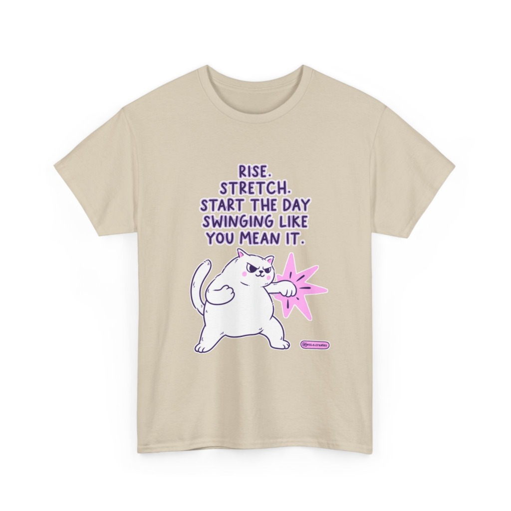 T-Shirt: 'Rise. Stretch.' Cat Punch Graphic