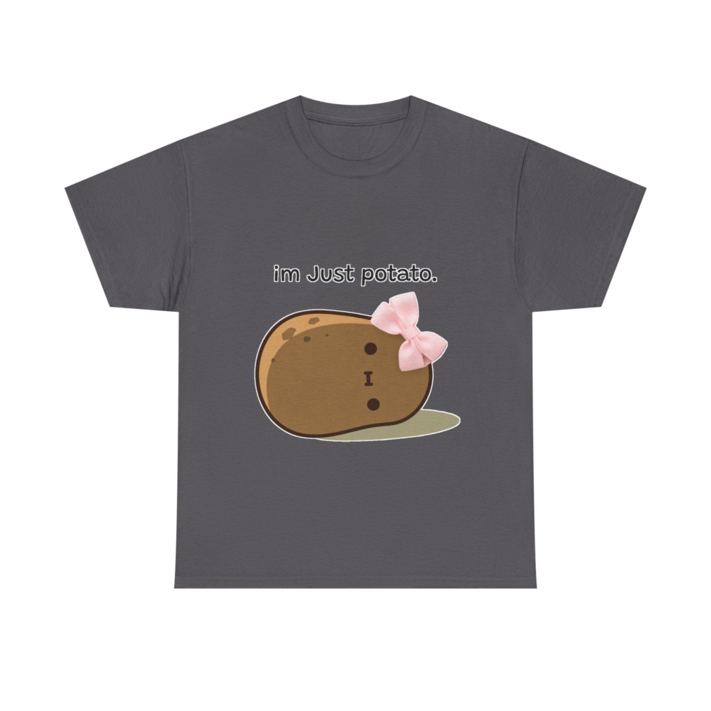 White Just Potato Graphic T-Shirt with Pink Bow