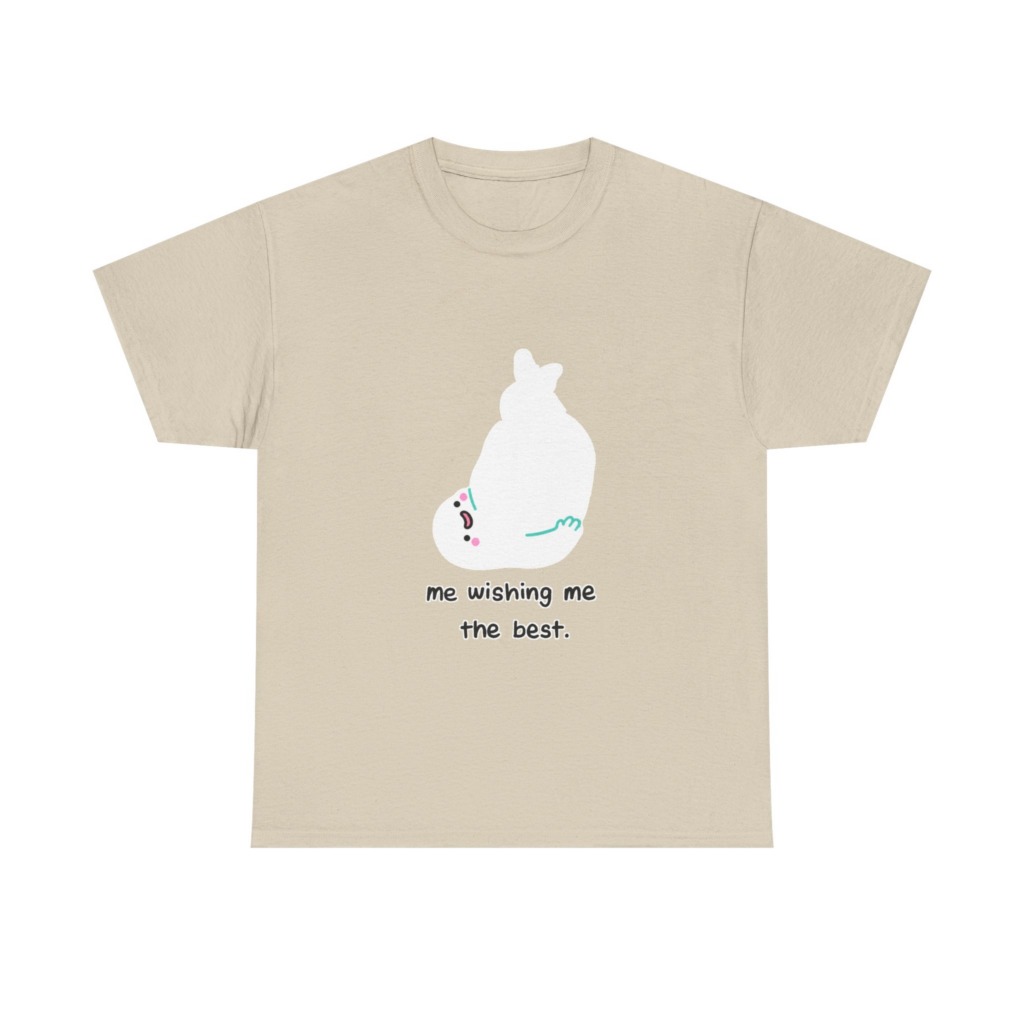 White T-Shirt: 'Wishing Me The Best' Cartoon Ghost Print