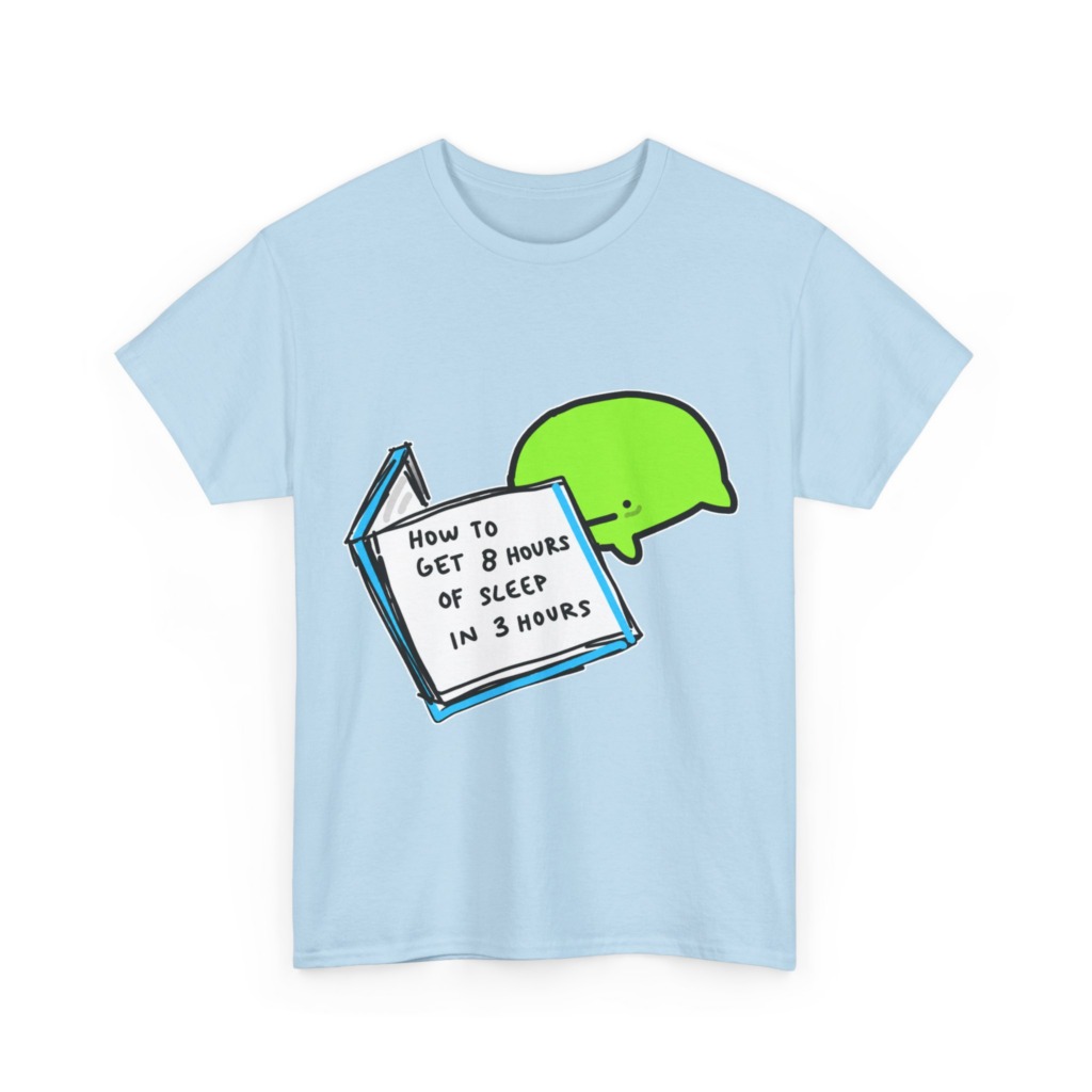 T-Shirt: Sleep Hack Book & Green Character Graphic