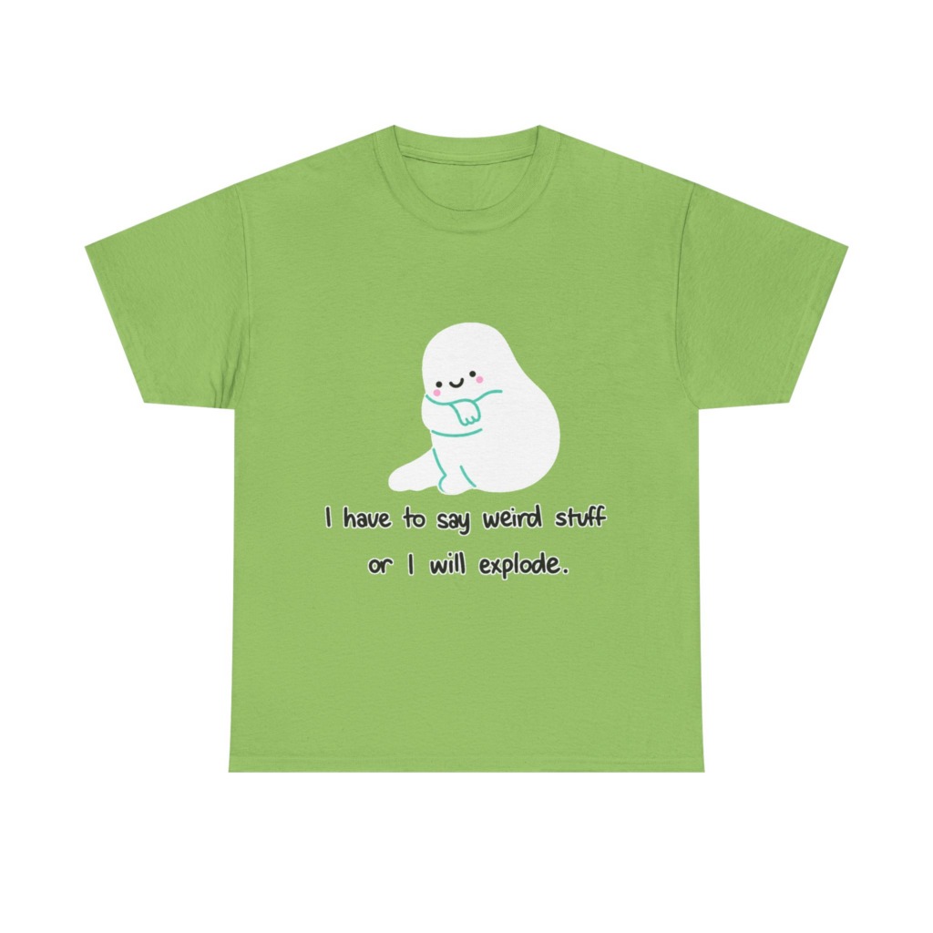 White T-Shirt with Cute Ghost "Weird Stuff" Print