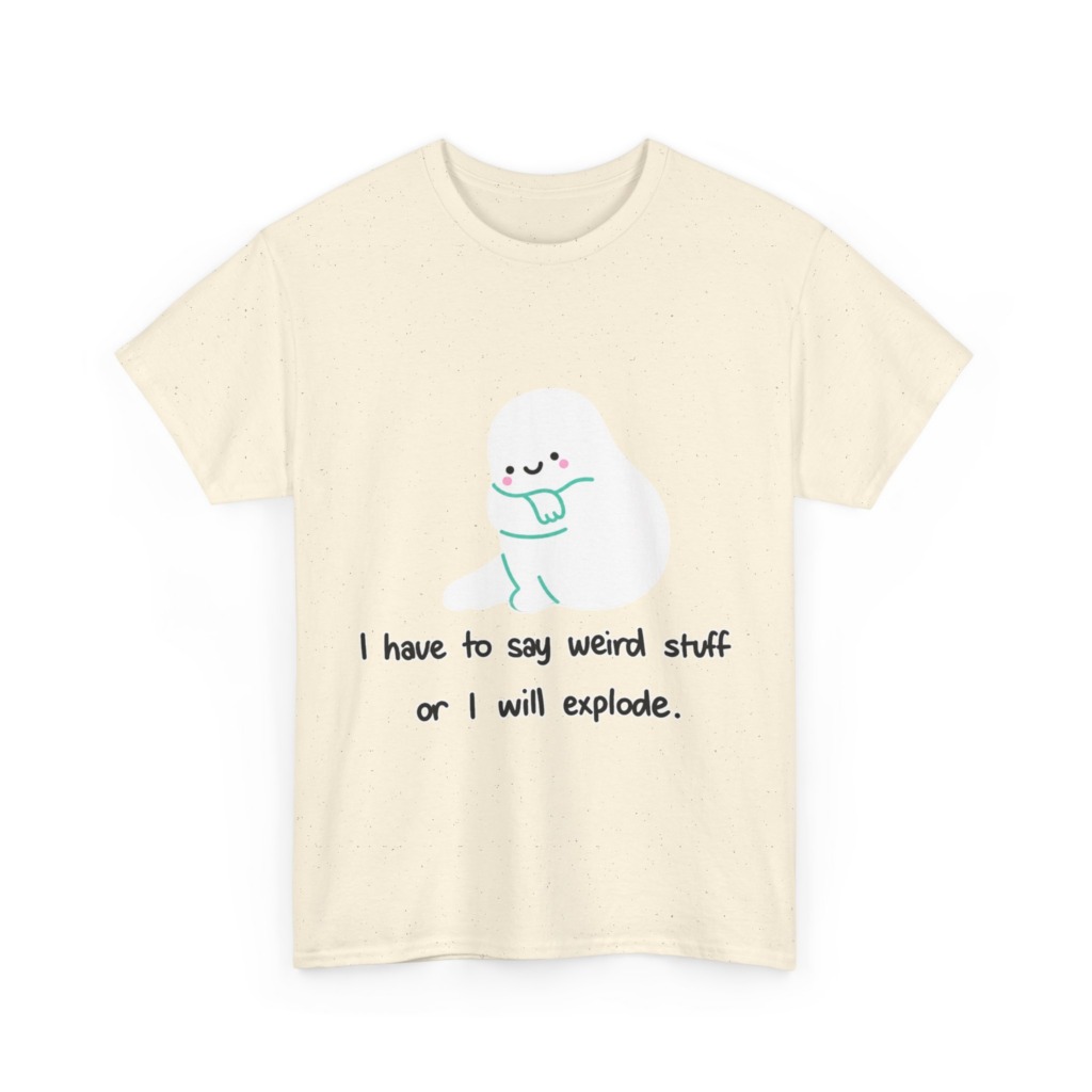 White T-Shirt with Cute Ghost "Weird Stuff" Print