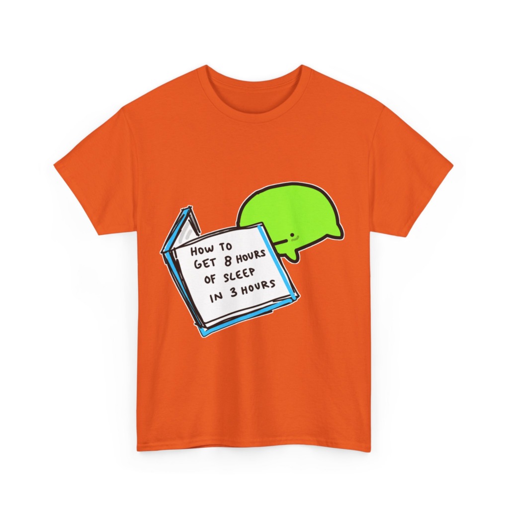 T-Shirt: Sleep Hack Book & Green Character Graphic