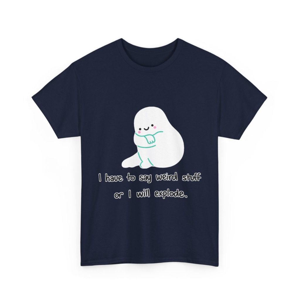White T-Shirt with Cute Ghost "Weird Stuff" Print