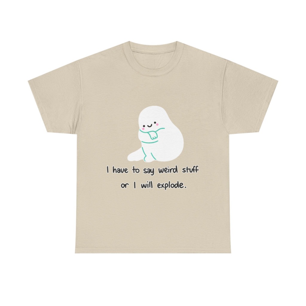 White T-Shirt with Cute Ghost "Weird Stuff" Print