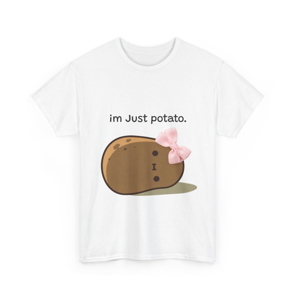 White Just Potato Graphic T-Shirt with Pink Bow